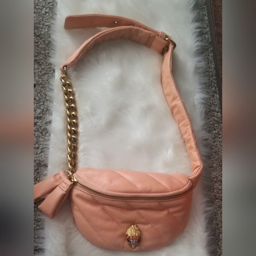 Kurt Geiger London Small Kensington Pink Quilted Soft Belt Bag Leather W/Brass